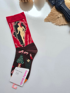 جوراب ساقدار فانتزی lucky socks طرح زن و درختچه